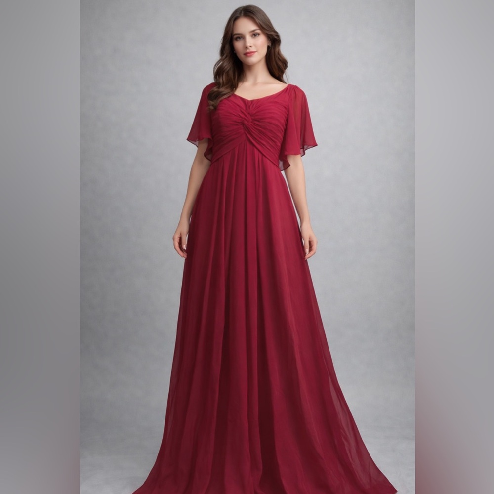 Cocktail Red Chiffon A-line Formal Prom Maxi Dress Size M (10) Prom Wedding NWT